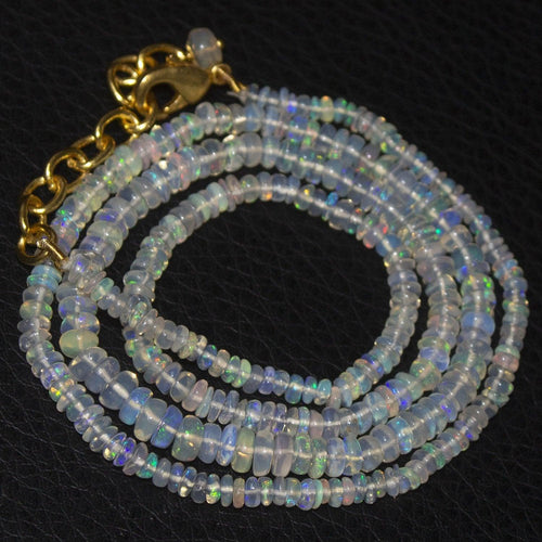 Welo Ethiopian Opal Rondelle Gold Plated Gemstone Beads Necklace 20