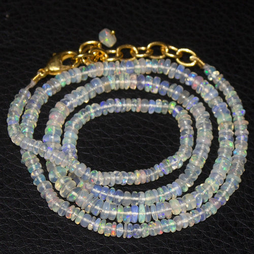 Welo Ethiopian Opal Rondelle Gold Plated Gemstone Beads Necklace 20