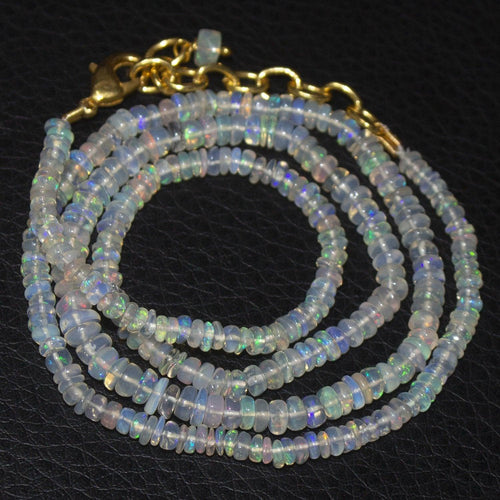 Welo Ethiopian Opal Rondelle Gold Plated Gemstone Beads Necklace 20