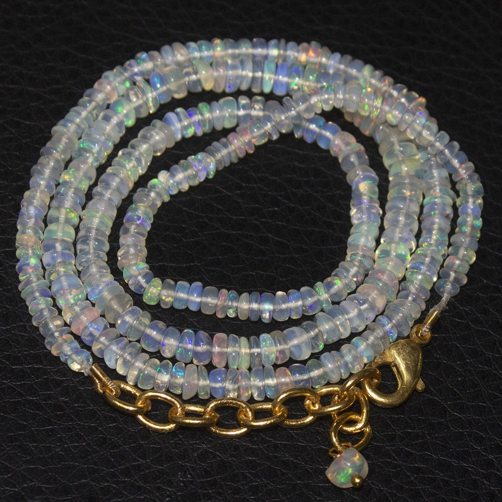 Welo Ethiopian Opal Rondelle Gold Plated Gemstone Beads Necklace 20" - Jalvi & Co.