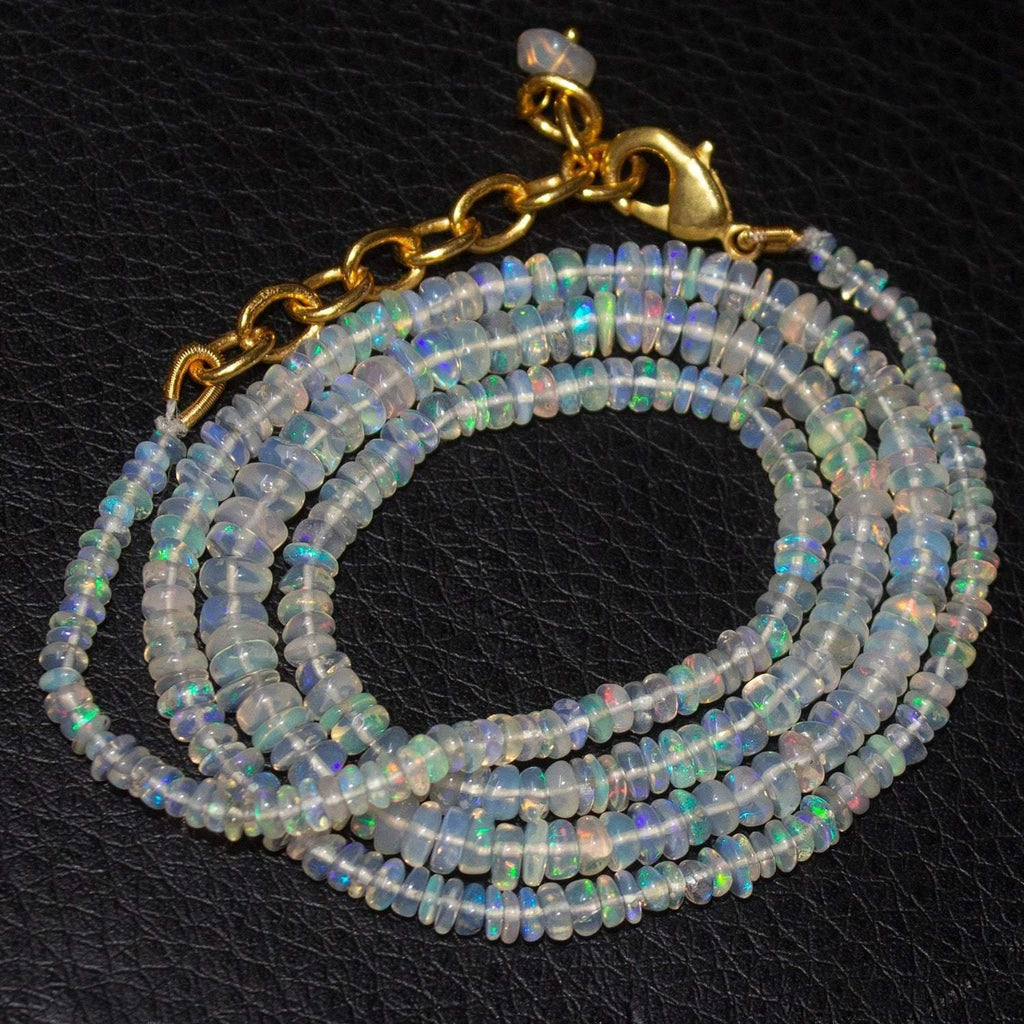 Welo Ethiopian Opal Rondelle Gold Plated Gemstone Beads Necklace 20" 2.5mm 5mm - Jalvi & Co.