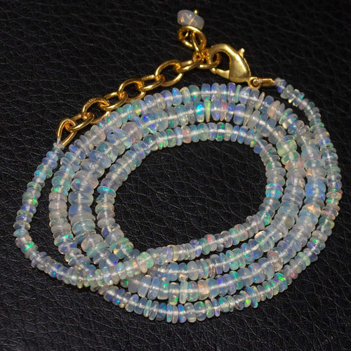 Welo Ethiopian Opal Rondelle Gold Plated Gemstone Beads Necklace 20