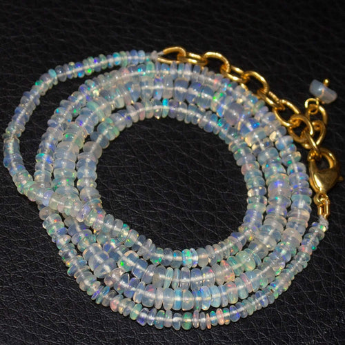 Welo Ethiopian Opal Rondelle Gold Plated Gemstone Beads Necklace 20