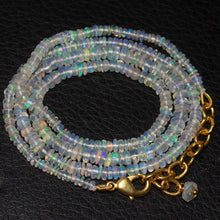 Load image into Gallery viewer, Welo Ethiopian Opal Rondelle Gold Plated Gemstone Beads Necklace 20&quot; 2.5mm 5mm - Jalvi &amp; Co.