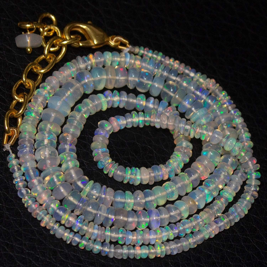 Welo Ethiopian Opal Rondelle Gold Plated Gemstone Beads Necklace 2mm 5mm 20" - Jalvi & Co.