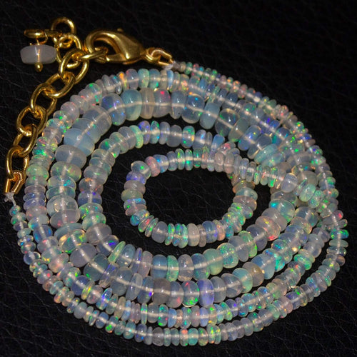 Welo Ethiopian Opal Rondelle Gold Plated Gemstone Beads Necklace 2mm 5mm 20