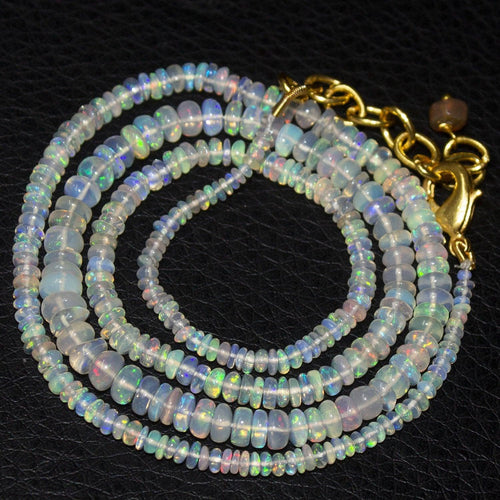 Welo Ethiopian Opal Rondelle Gold Plated Gemstone Beads Necklace 2mm 5mm 20