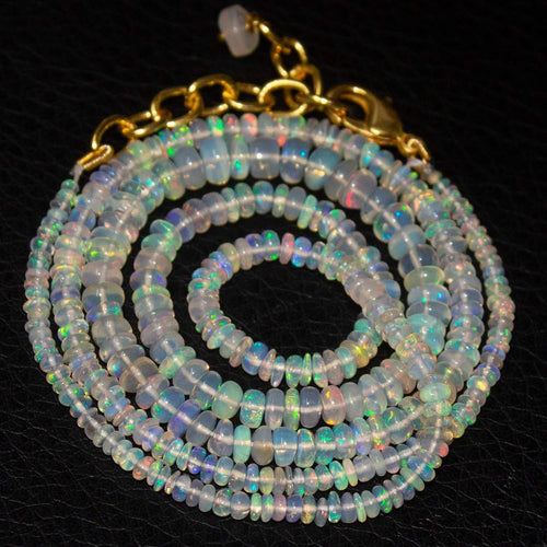 Welo Ethiopian Opal Rondelle Gold Plated Gemstone Beads Necklace 2mm 5mm 20