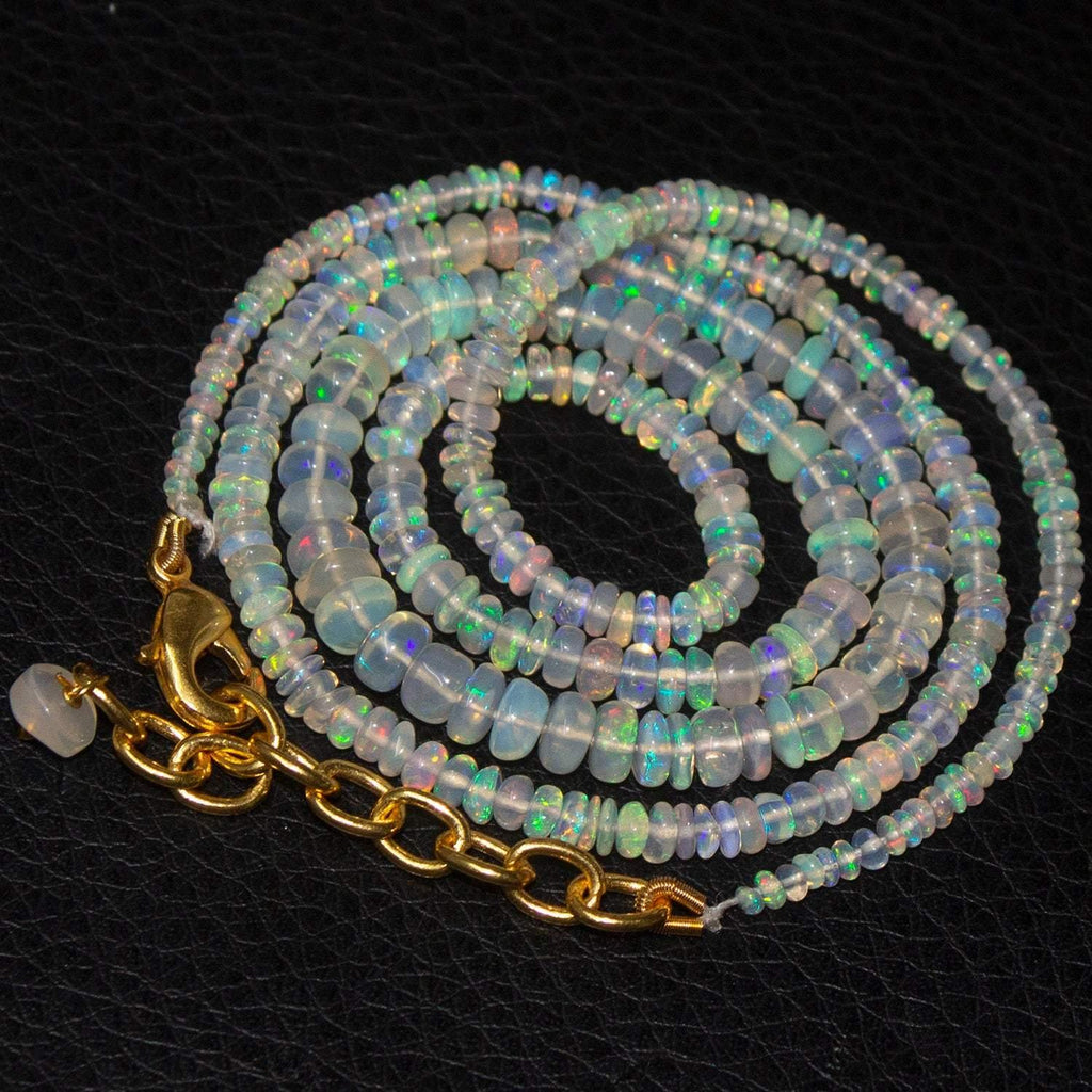 Welo Ethiopian Opal Rondelle Gold Plated Gemstone Beads Necklace 2mm 5mm 20" - Jalvi & Co.