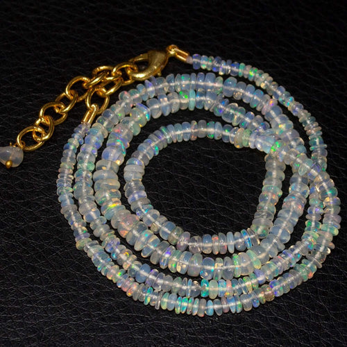 Welo Ethiopian Opal Rondelle Gold Plated Gemstone Beads Necklace 3mm 5mm 20