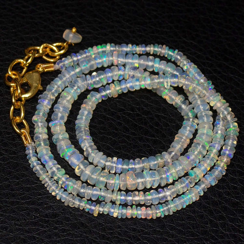Welo Ethiopian Opal Rondelle Gold Plated Gemstone Beads Necklace 3mm 5mm 20
