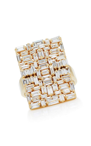 White Baguette Diamonds 18k Solid Yellow Gold Ring - Jalvi & Co.
