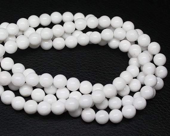 White Coral Gemstone Smooth Ball Round Loose Gemstone Beads Strand 8mm 15" 48 Pc - Jalvi & Co.