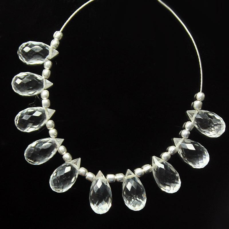 White Crystal Quartz Faceted Tear Drop Briolette Beads 10 beads 10x5mm - Jalvi & Co.