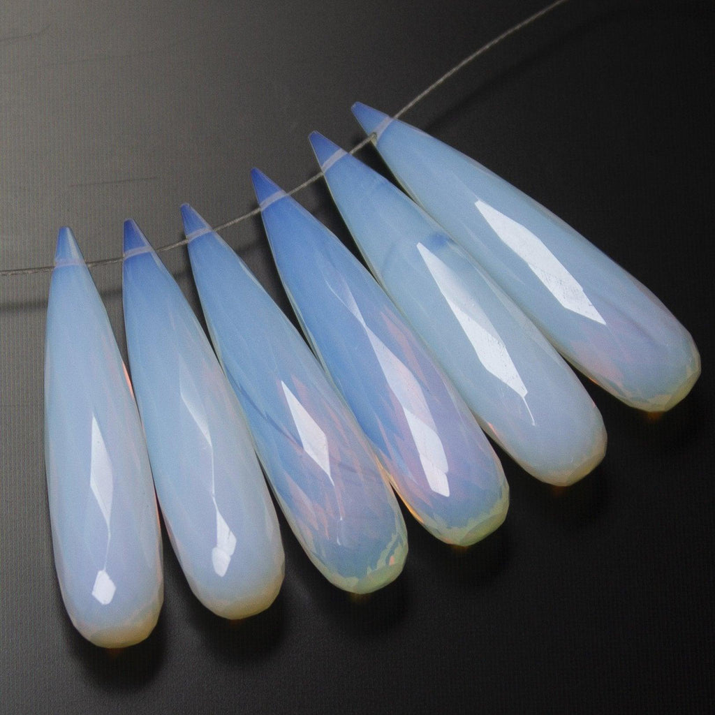 White Opalite Quartz Faceted Tear Drop Beads 30x7mm 4pc - Jalvi & Co.