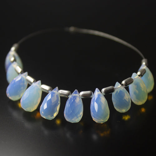 White Opalite Quartz Faceted Teardrop Beads 10mm 10pc - Jalvi & Co.