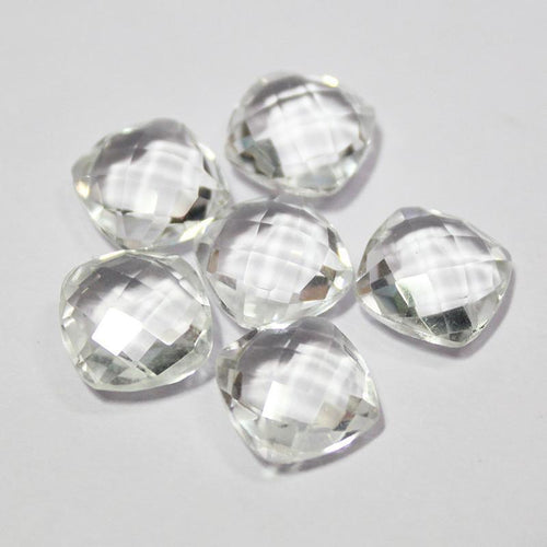 White Quartz Crystal Faceted Cushion Gemstone Beads Matching Pair 6pc 10mm - Jalvi & Co.