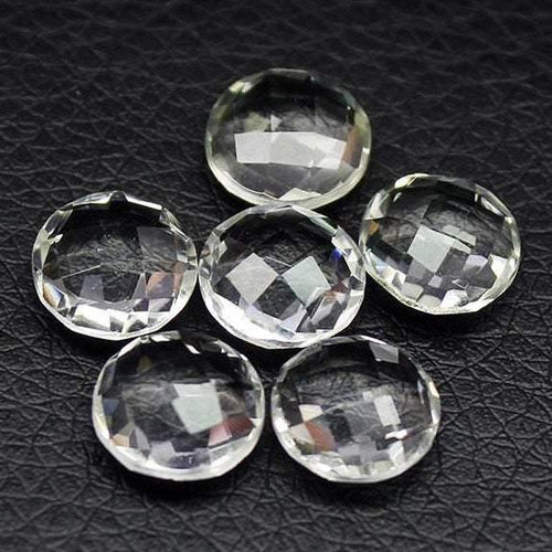 White Quartz Crystal Faceted Round Coin Loose Gemstone Matching Beads 6pc 10mm - Jalvi & Co.