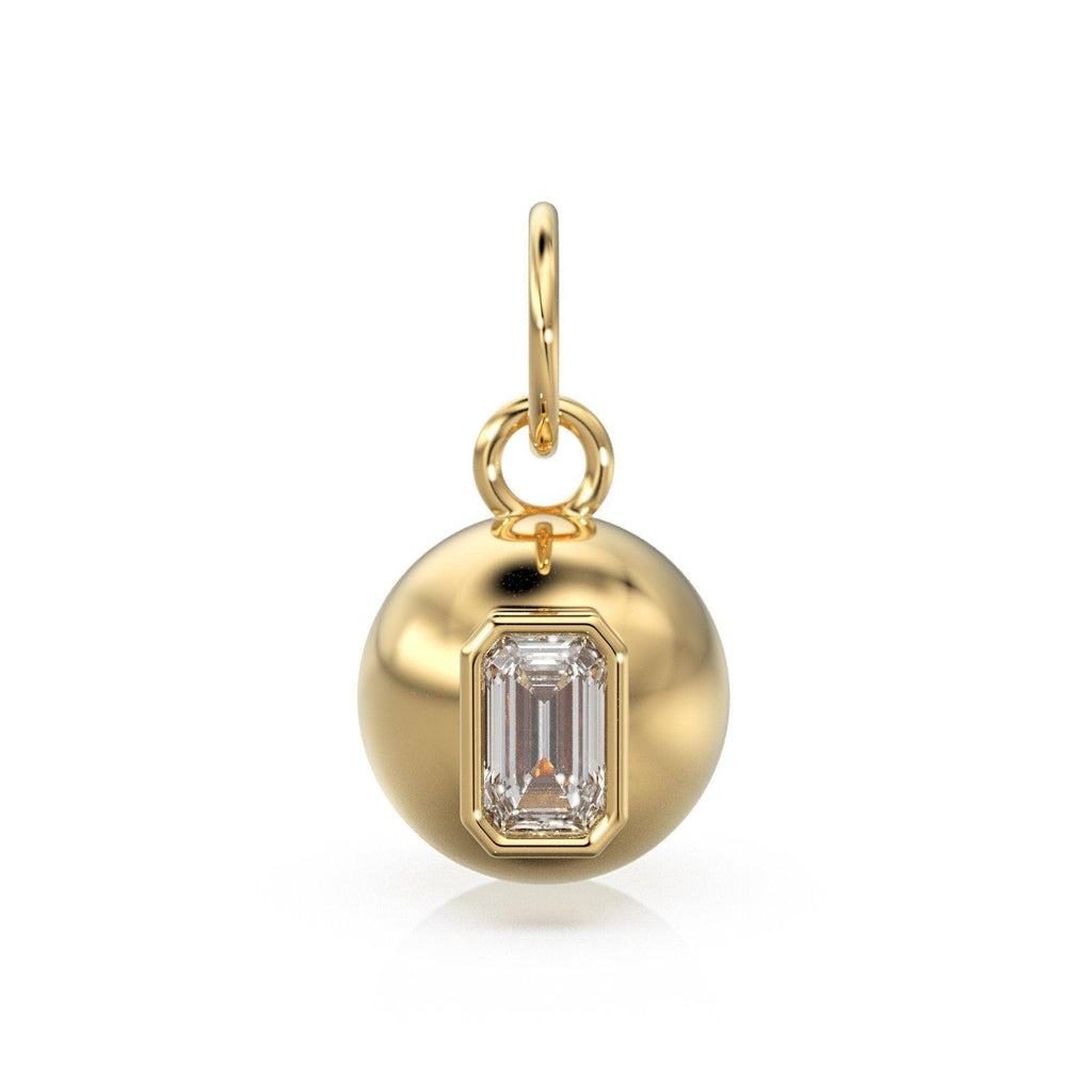 White Topaz Emerald 18k Gold Bauble Ball Gold Charm / Clear Gemstone Handmade Gold Pendant / 14k Gold Jewelry Making November Birthstone - Jalvi & Co.