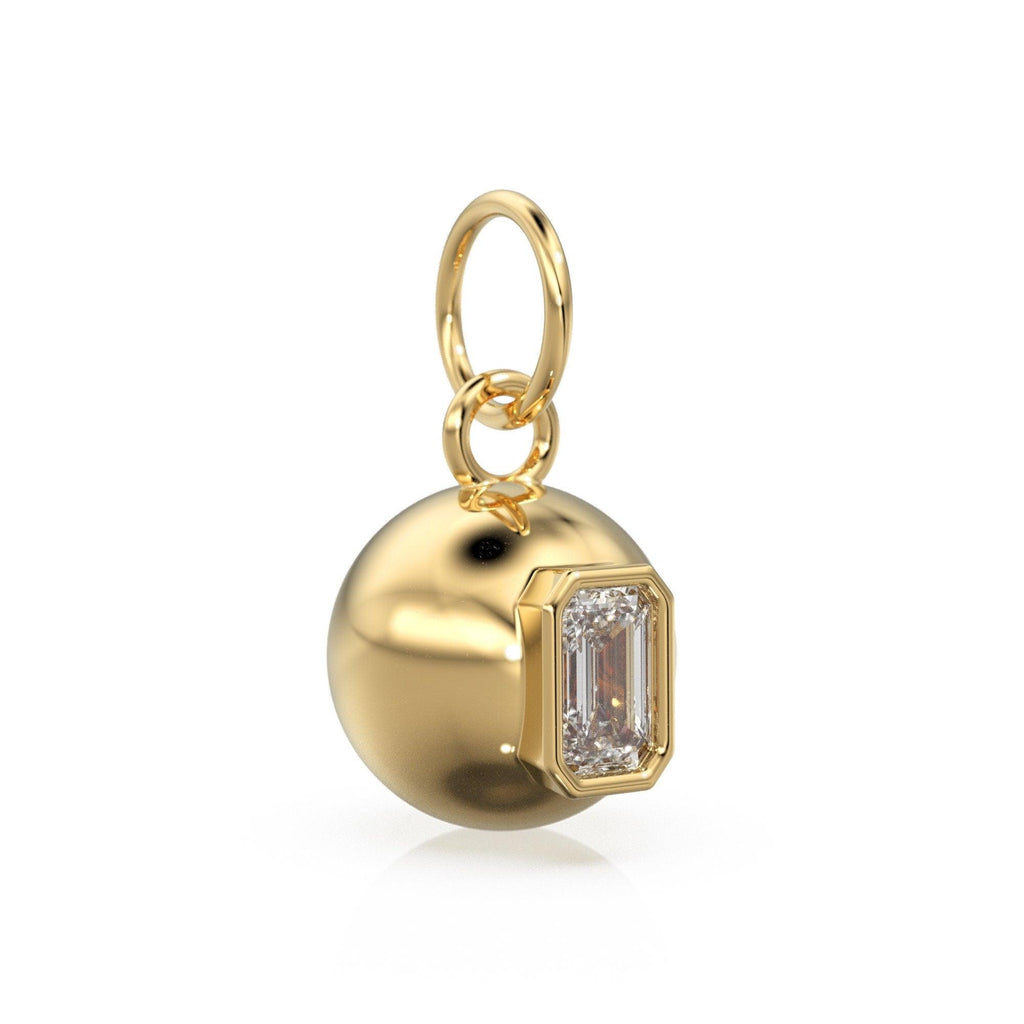 White Topaz Emerald 18k Gold Bauble Ball Gold Charm / Clear Gemstone Handmade Gold Pendant / 14k Gold Jewelry Making November Birthstone - Jalvi & Co.