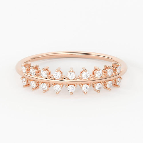 Women's Diamond Wedding Band in 14k Gold / Double Row Prong Setting Diamond Wedding Band / Unique Anniversary Ring - Jalvi & Co.