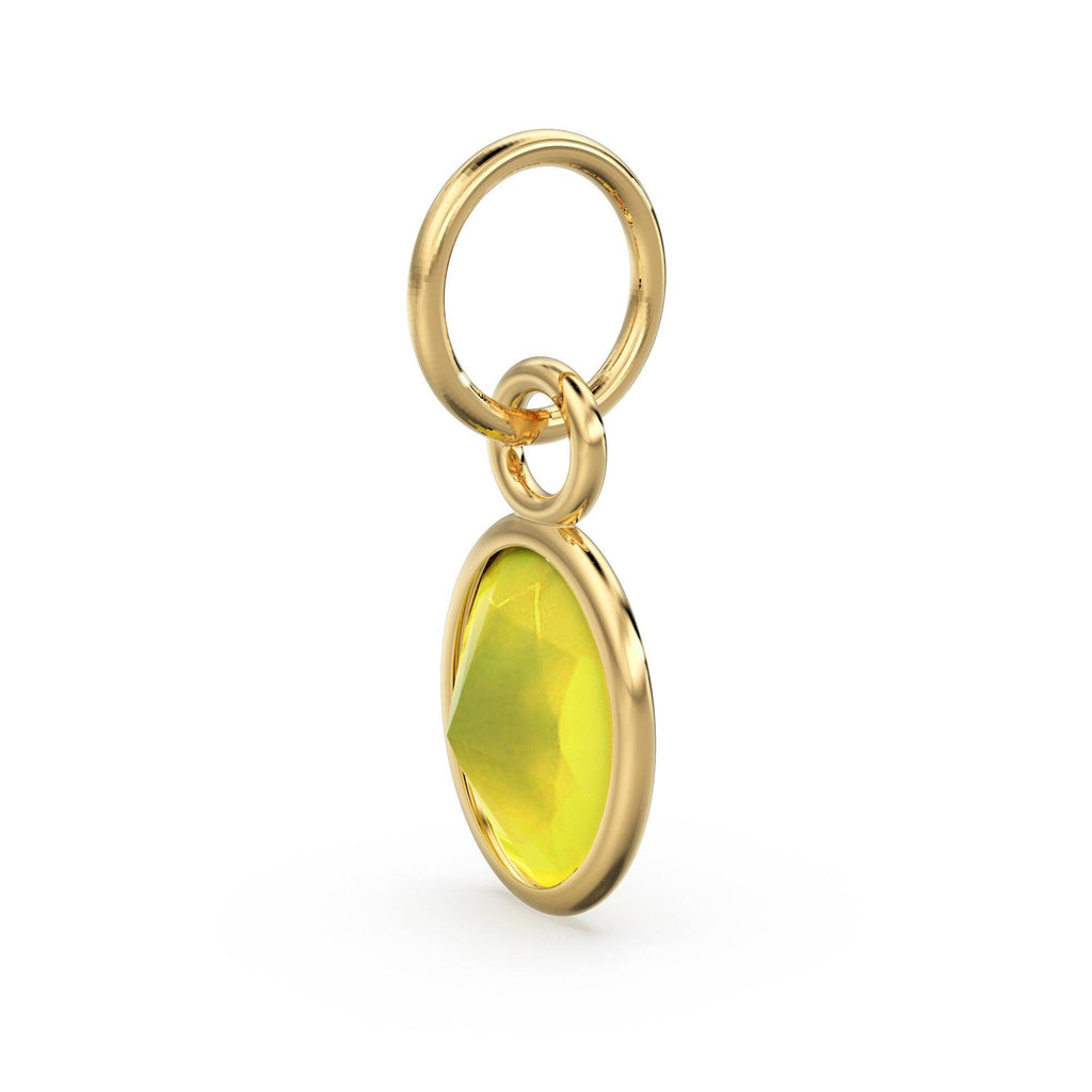 Yellow Chalcedony Oval Solid Gold Charm / Natural Gemstone Handmade 18k Gold Pendant / 1pc 14k Solid Yellow Gold Jewelry Making FindingsSALE - Jalvi & Co.