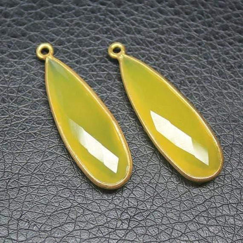 Yellow Chalcedony Pear Sterling Silver Gold Vermeil Bezel Charm Pear 2pc 34mm - Jalvi & Co.