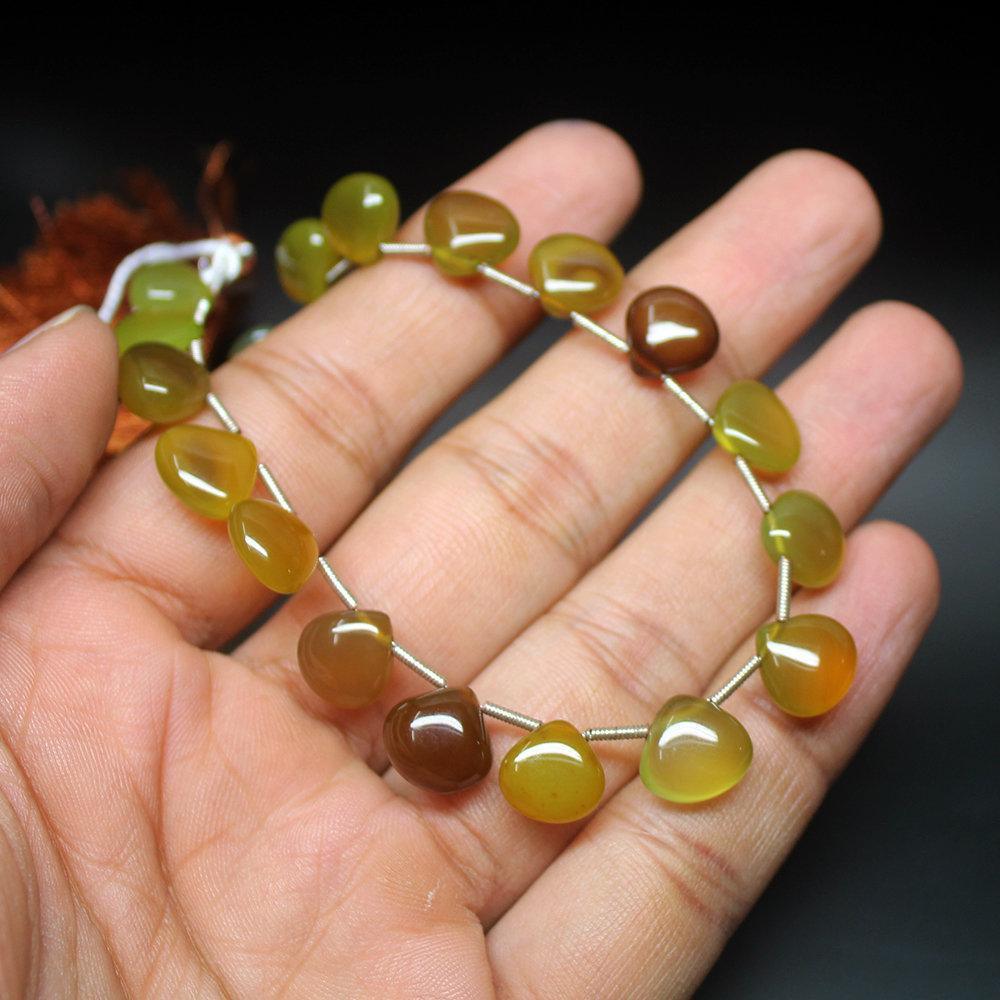 Yellow Chalcedony Smooth Heart Drop Loose Gemstone Beads Strand 4" 9mm 11mm - Jalvi & Co.