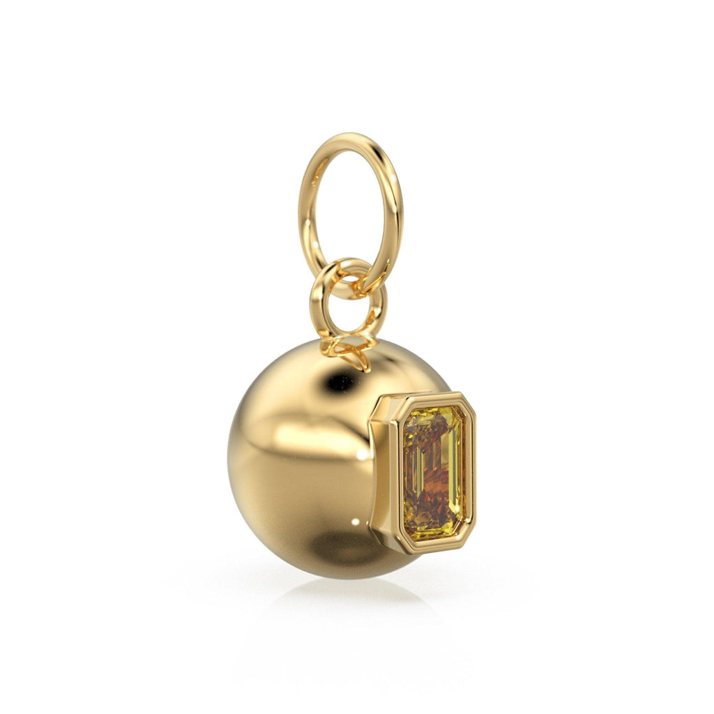 Yellow Citrine Emerald Cut Gold Bauble Ball Gold Charm / Citrine Gemstone Handmade Pendant / 14k Gold Jewelry Making November Birthstone - Jalvi & Co.