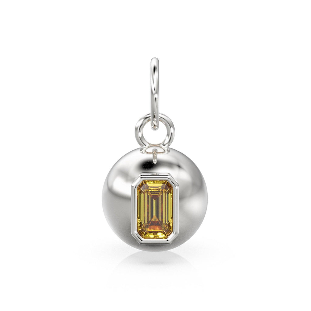 Yellow Citrine Emerald Cut Gold Bauble Ball Gold Charm / Citrine Gemstone Handmade Pendant / 14k Gold Jewelry Making November Birthstone - Jalvi & Co.