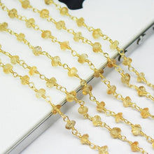 Load image into Gallery viewer, Yellow Citrine Faceted Rondelle Beads Gold Plated Brass Link Chain 5 x 14&quot; 4mm - Jalvi &amp; Co.