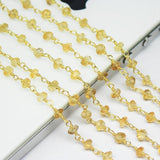 Yellow Citrine Faceted Rondelle Beads Gold Plated Brass Link Chain 5 x 14