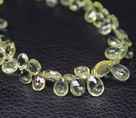 Yellow Heliodor Aquamarine Natural Pear Faceted Drop Beads Strand 6mm 12mm 8" - Jalvi & Co.