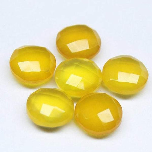 Yellow Honey Chalcedony Faceted Round Coin Loose Gemstone Matching Pair 8pc 10mm - Jalvi & Co.