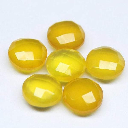 Yellow Honey Chalcedony Faceted Round Coin Loose Gemstone Matching Pair 8pc 10mm - Jalvi & Co.
