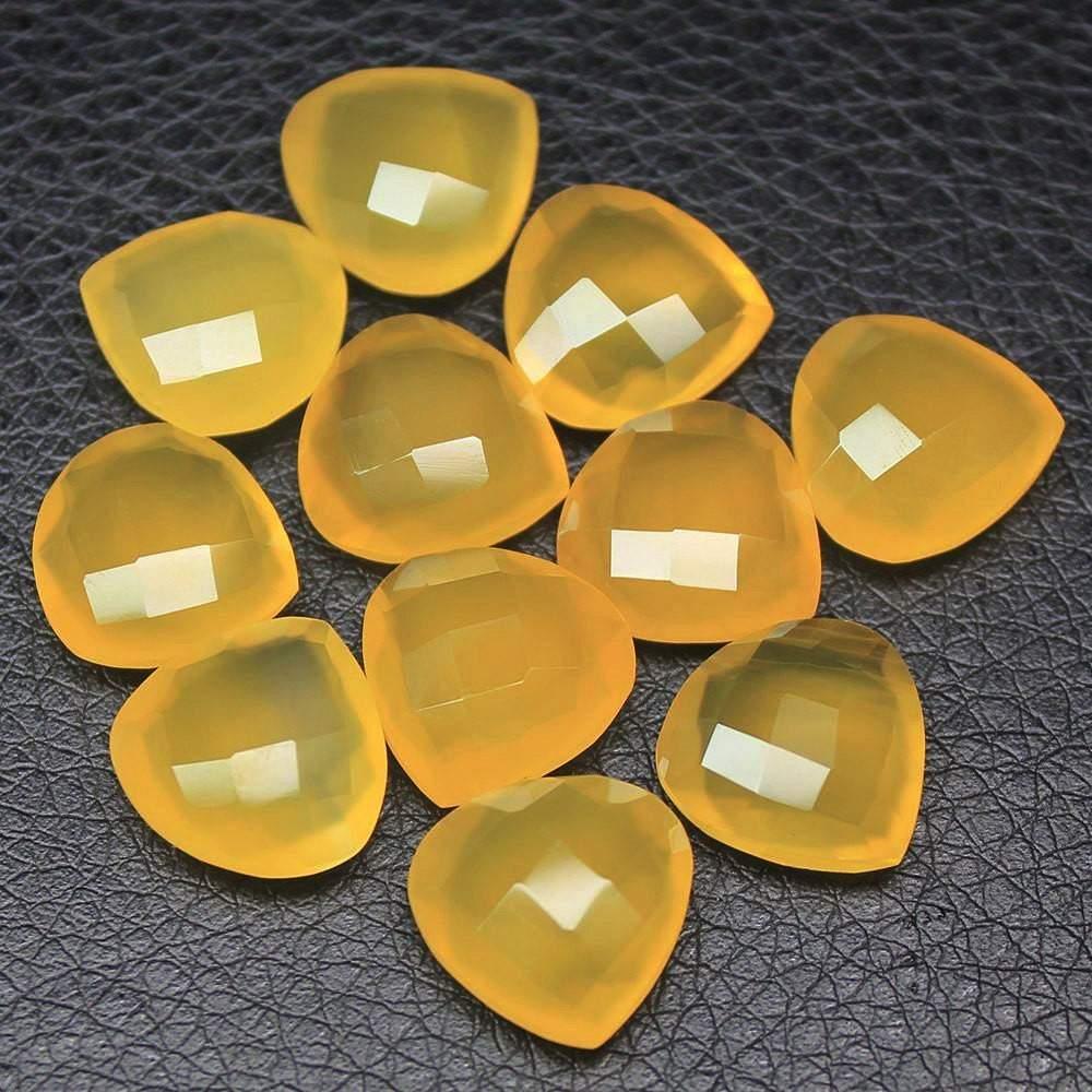 Yellow Lemon Chalcedony Faceted Heart Drop Loose Briolette Beads 6pc 14mm - Jalvi & Co.