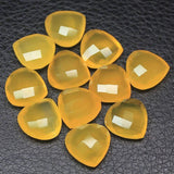 Yellow Lemon Chalcedony Faceted Heart Drop Loose Briolette Beads 6pc 14mm