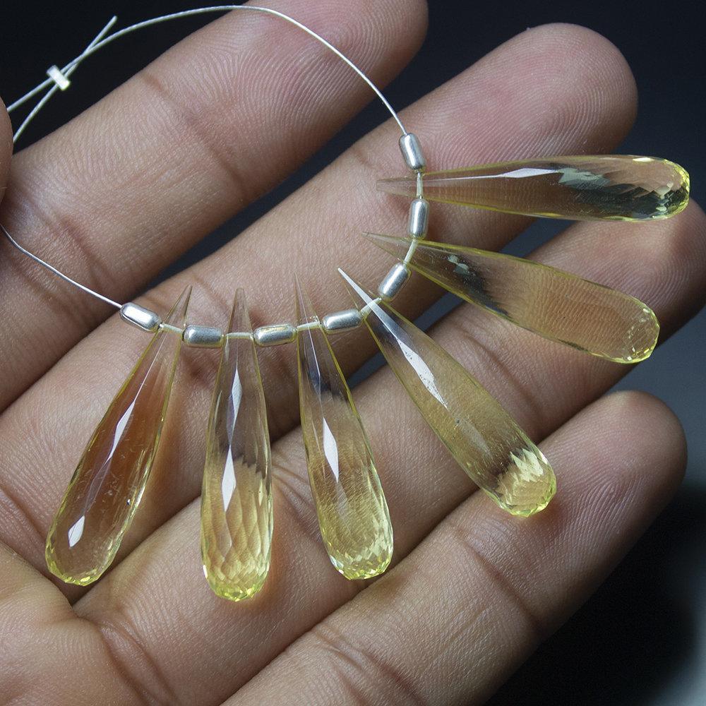 Yellow Lemon Quartz Faceted Tear Drop Beads 30x7mm 6pc - Jalvi & Co.