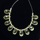 Yellow Lemon Quartz Micro Faceted Tear Drop Briolette Gemstone Beads 10mm