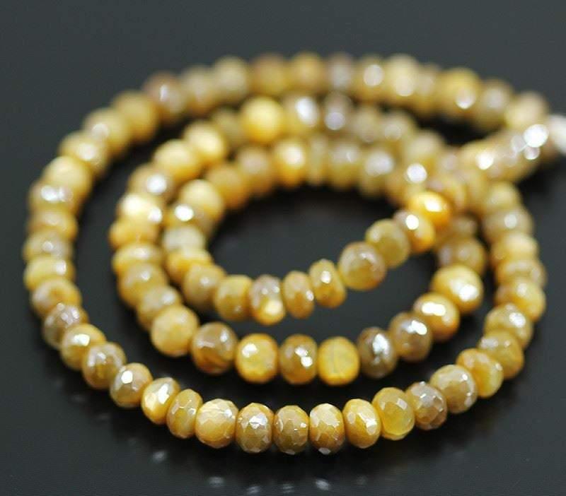 Yellow Mystic Moonstone Faceted Rondelle Gemstone Loose Beads 6mm 8" - Jalvi & Co.