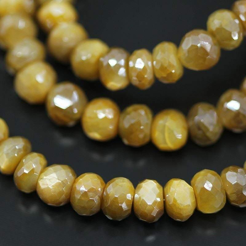 Yellow Mystic Moonstone Faceted Rondelle Gemstone Loose Beads 6mm 8" - Jalvi & Co.