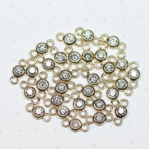 Yellow Solid Gold 14k Real Diamond Charm Pendant Bezel Connector Jewelry Finding - Jalvi & Co.