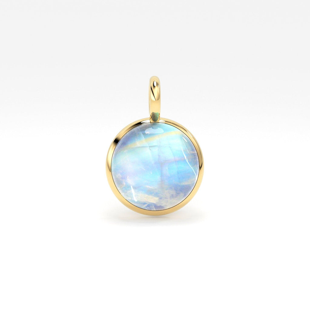 Yellow Solid Gold 18k Rainbow Moonstone Charm Pendant Bezel Jewelry Finding 5-5.50mm - Jalvi & Co.